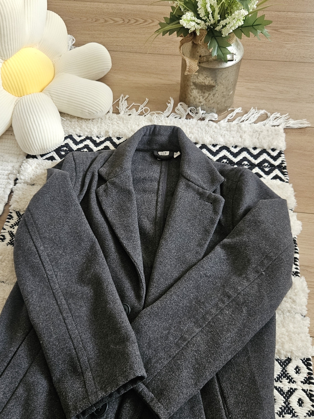 GAP Charcoal Gray Single-Breasted Wool-Blend Blazer Coat